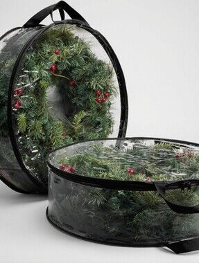 Zober PVC Clear Wreath Storage Bag Set of 2 Black 24" Dual Zipper Holiday NEW